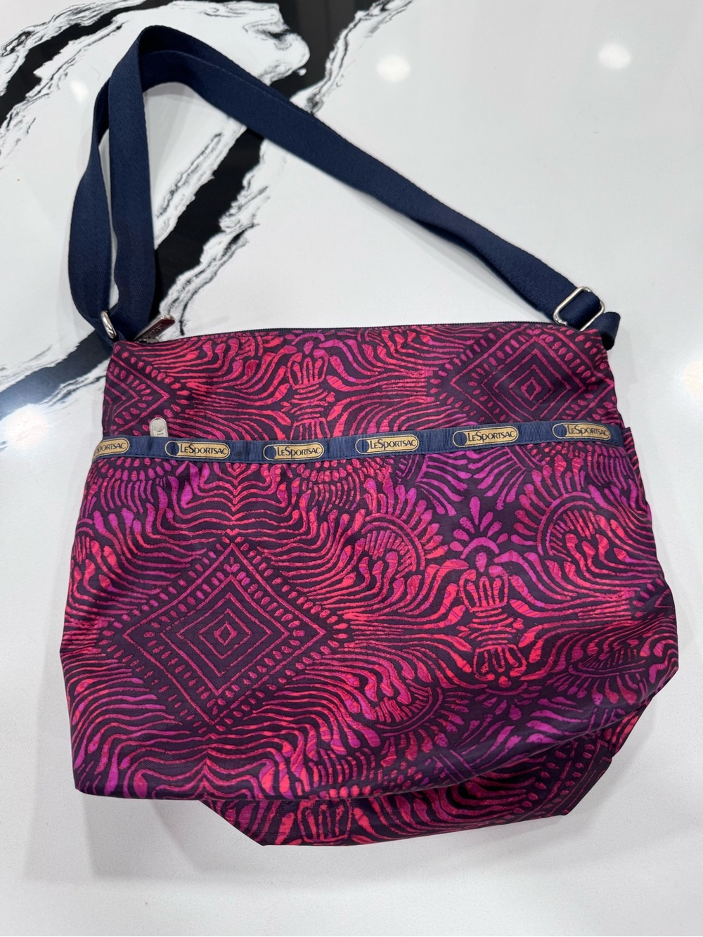 LeSportsac Pink Purple Print Nylon Crossbody Bag